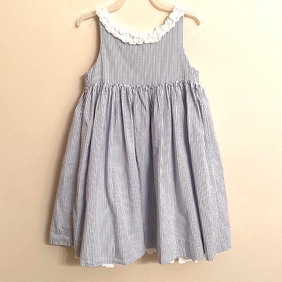 RALPH LAUREN Girls Sleeveless Seersucker Baby Blue Fit and Flare Dress Size 4/4T - Picture 2 of 11